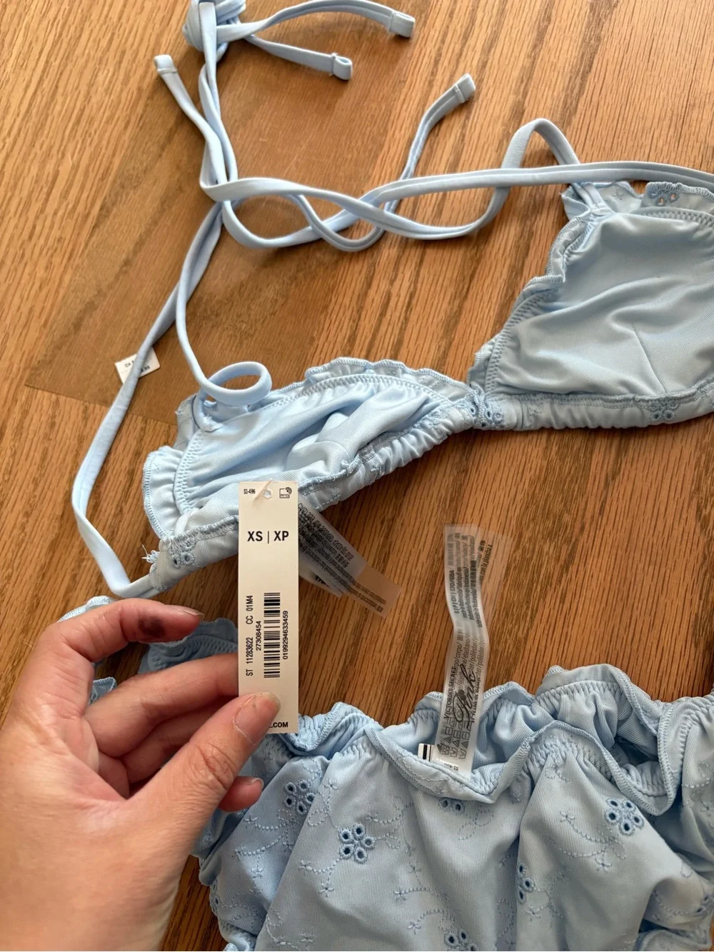 Frankie's Bikinis Light Blue Eyelet Ruffle Triangle Bikini